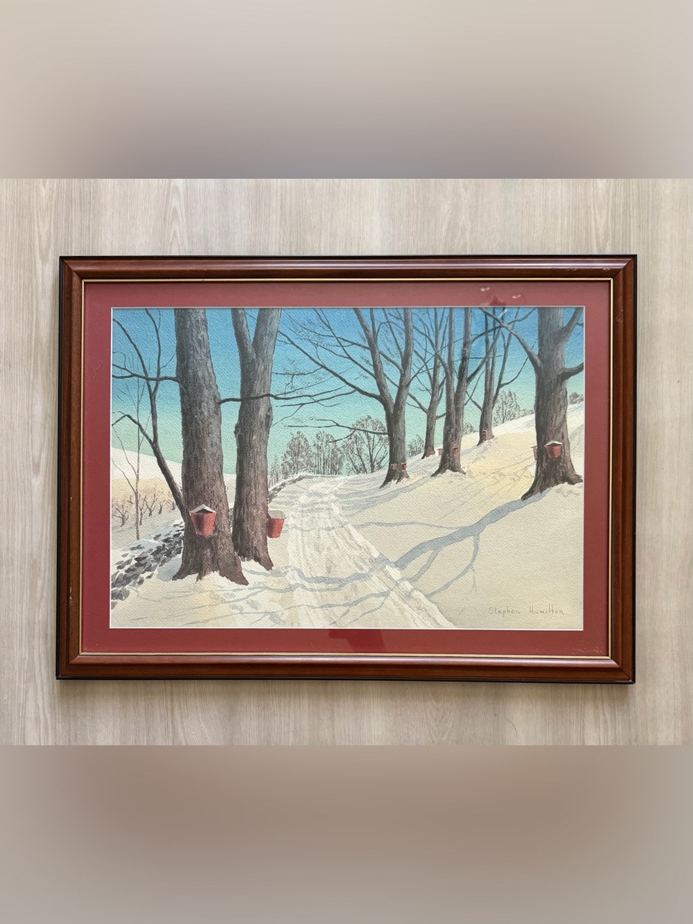 Vintage Stephen Hamilton Watercolor Painting Snowy Winter *Flaws